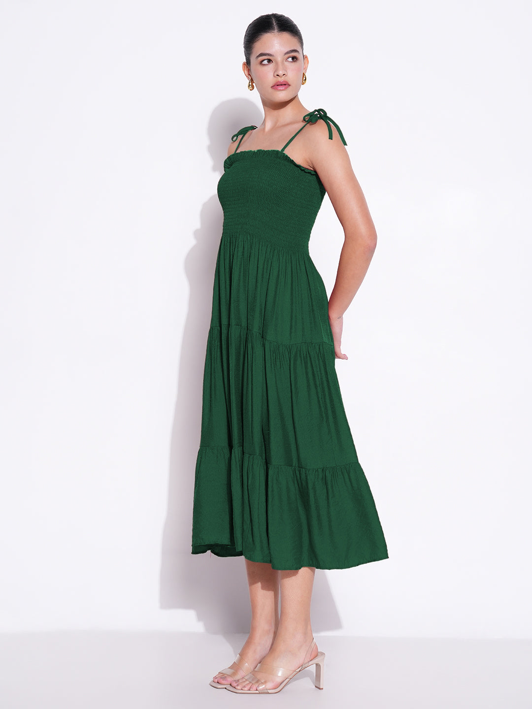 Green Solid Fit and Flare Dress