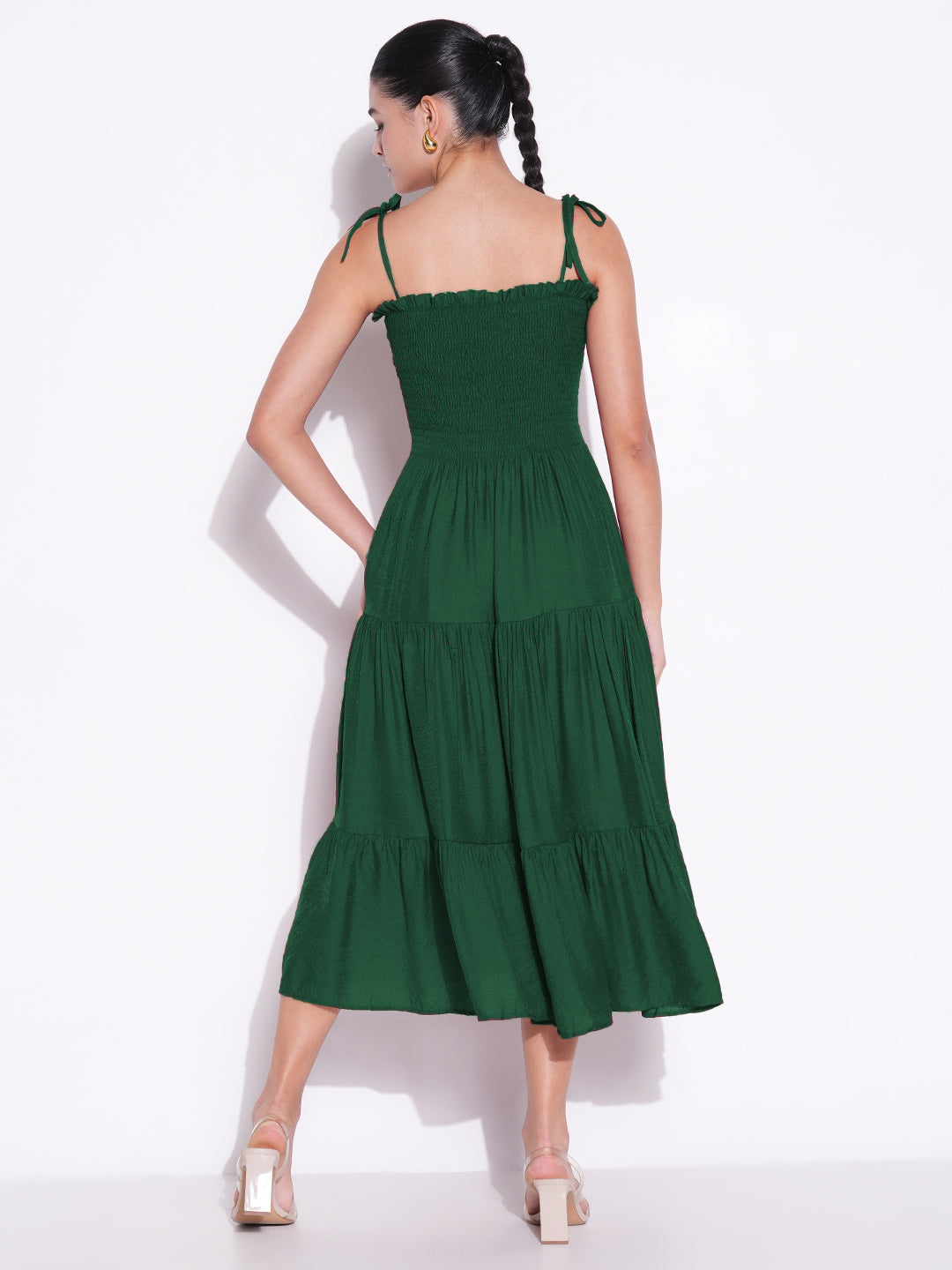 Green Solid Fit and Flare Dress