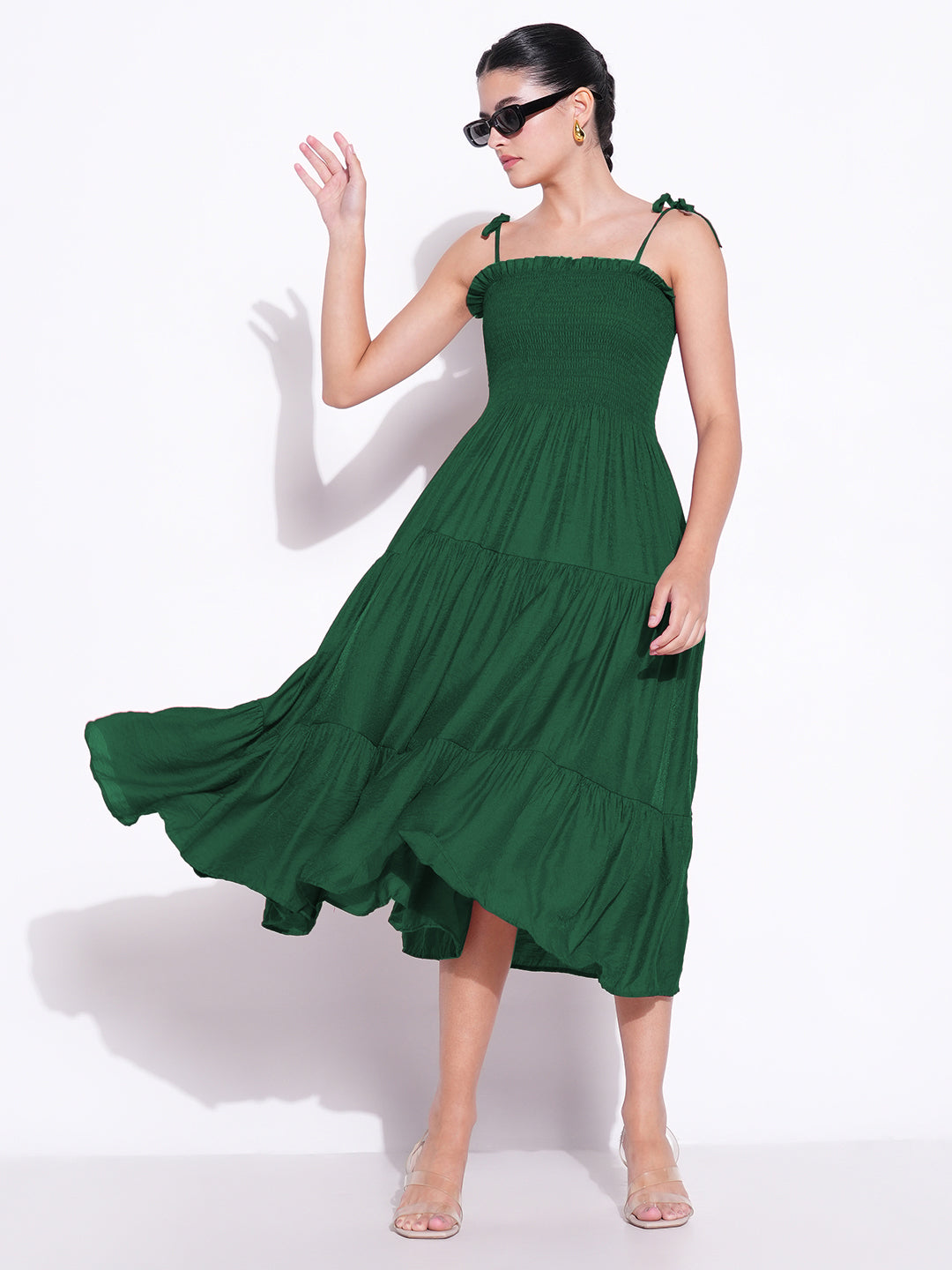 Green Solid Fit and Flare Dress
