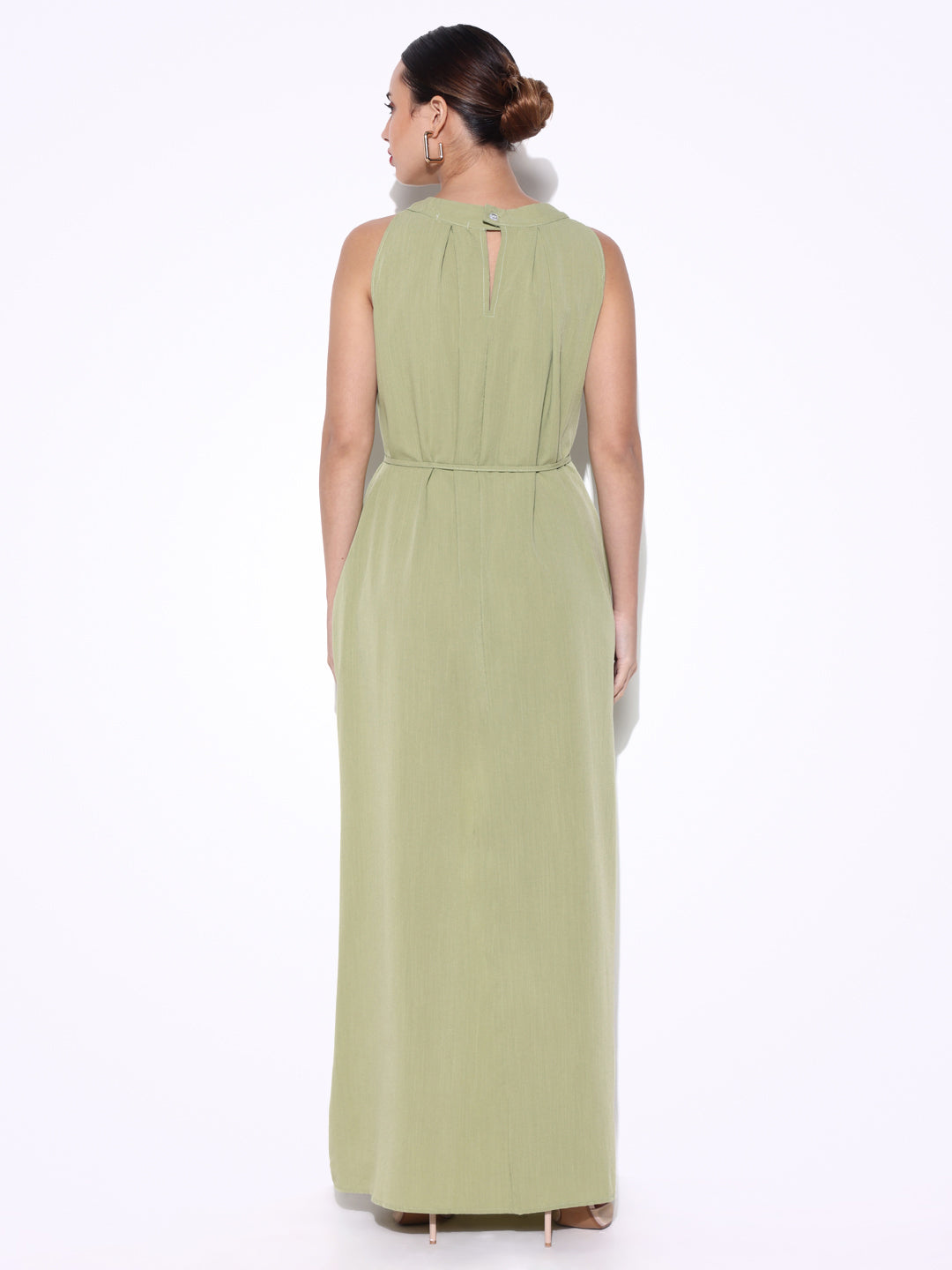 Green Maxi Dress with Waist Tie
