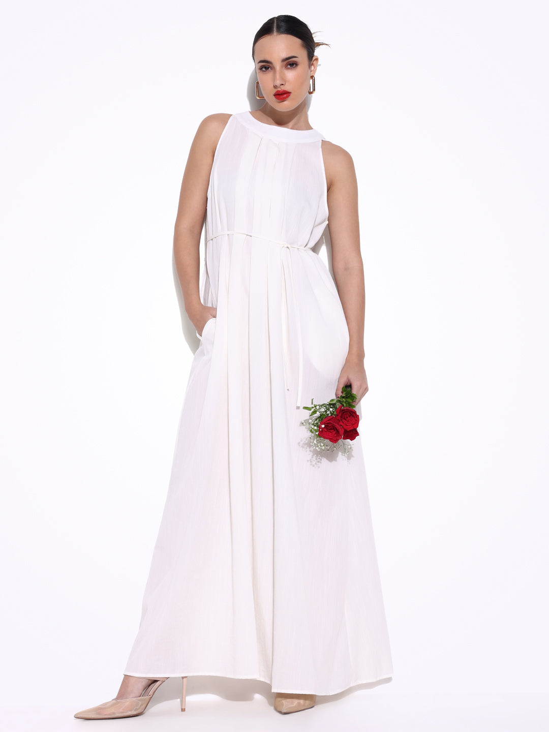 White Maxi Dress with Waist Tie