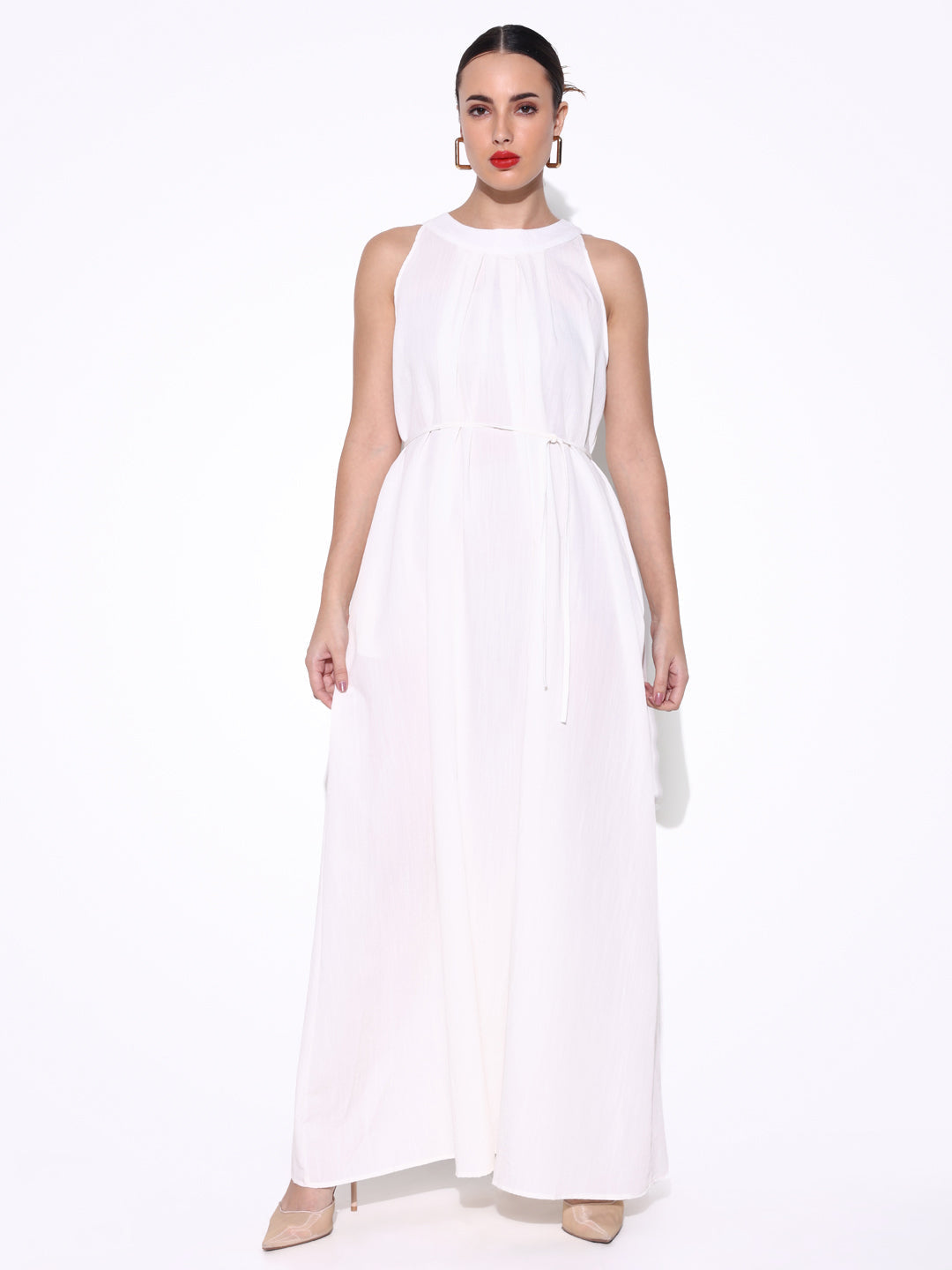 White Maxi Dress with Waist Tie
