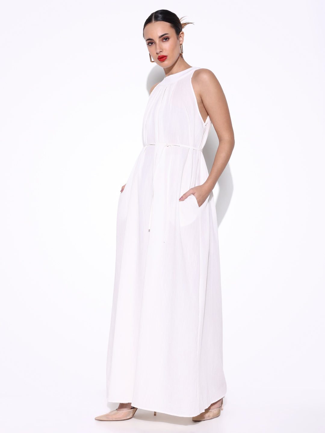 White Maxi Dress with Waist Tie