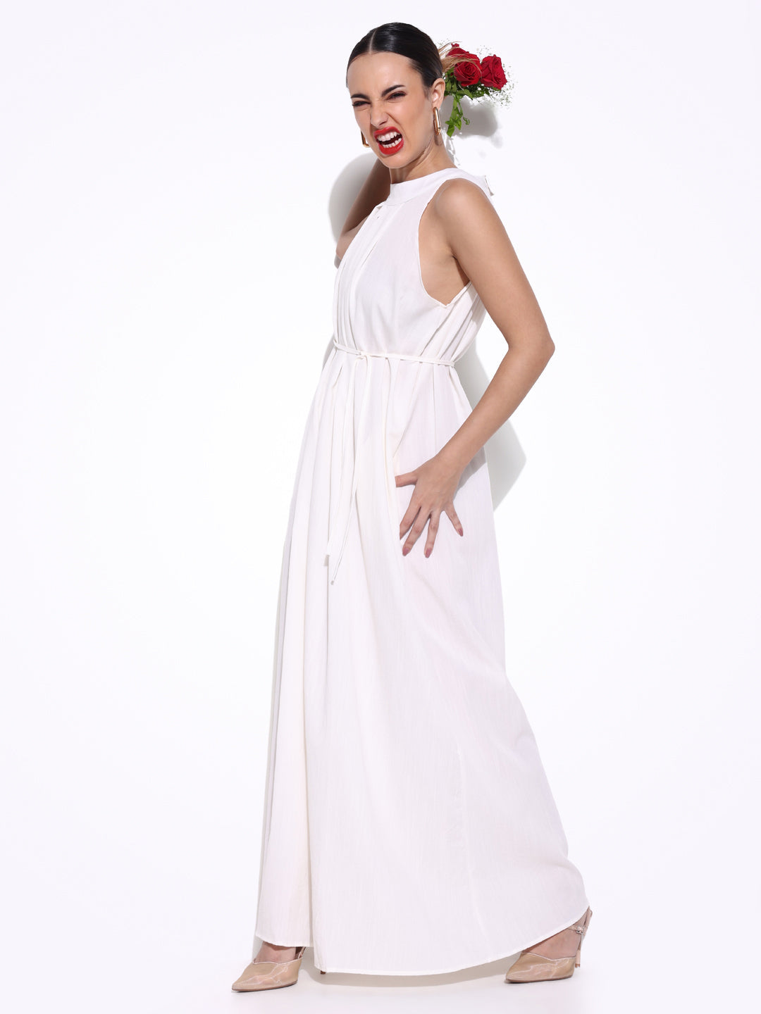 White Maxi Dress with Waist Tie