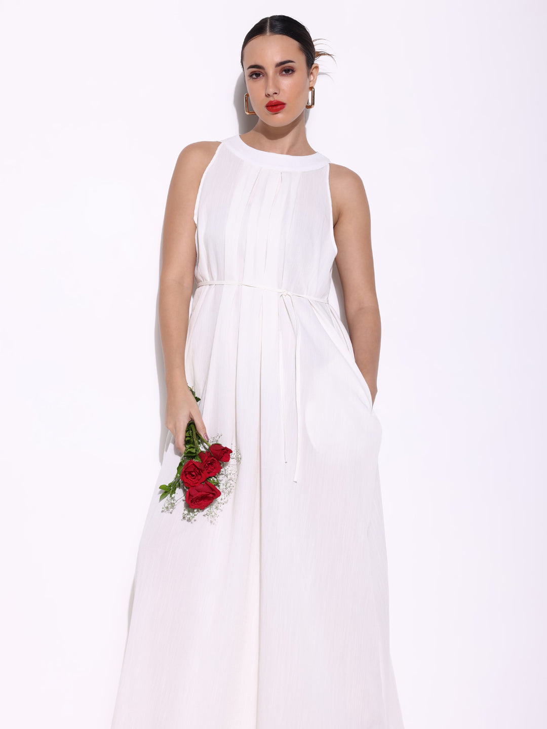 White Maxi Dress with Waist Tie