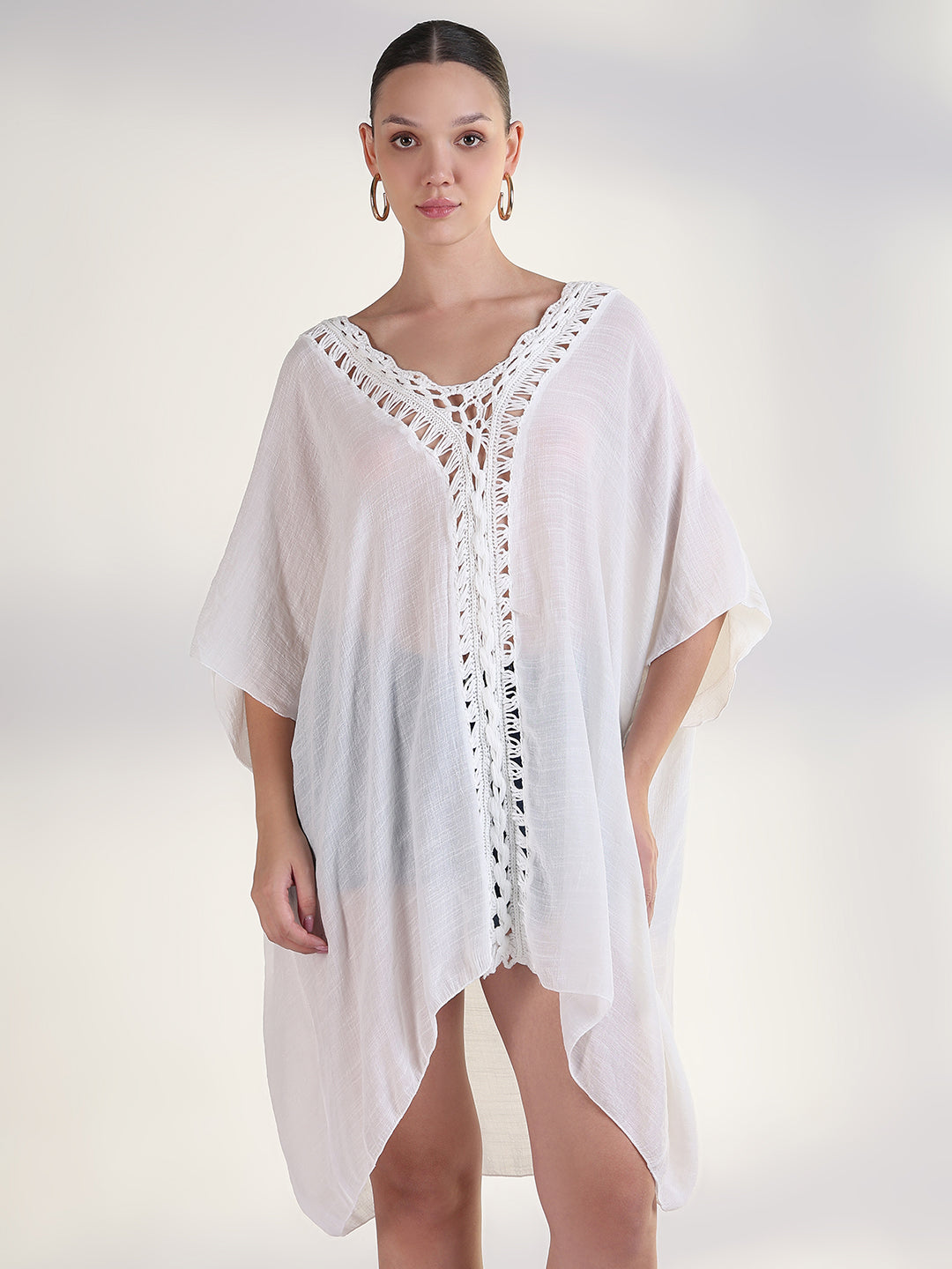 Solid White Kaftan Above Knee Dress