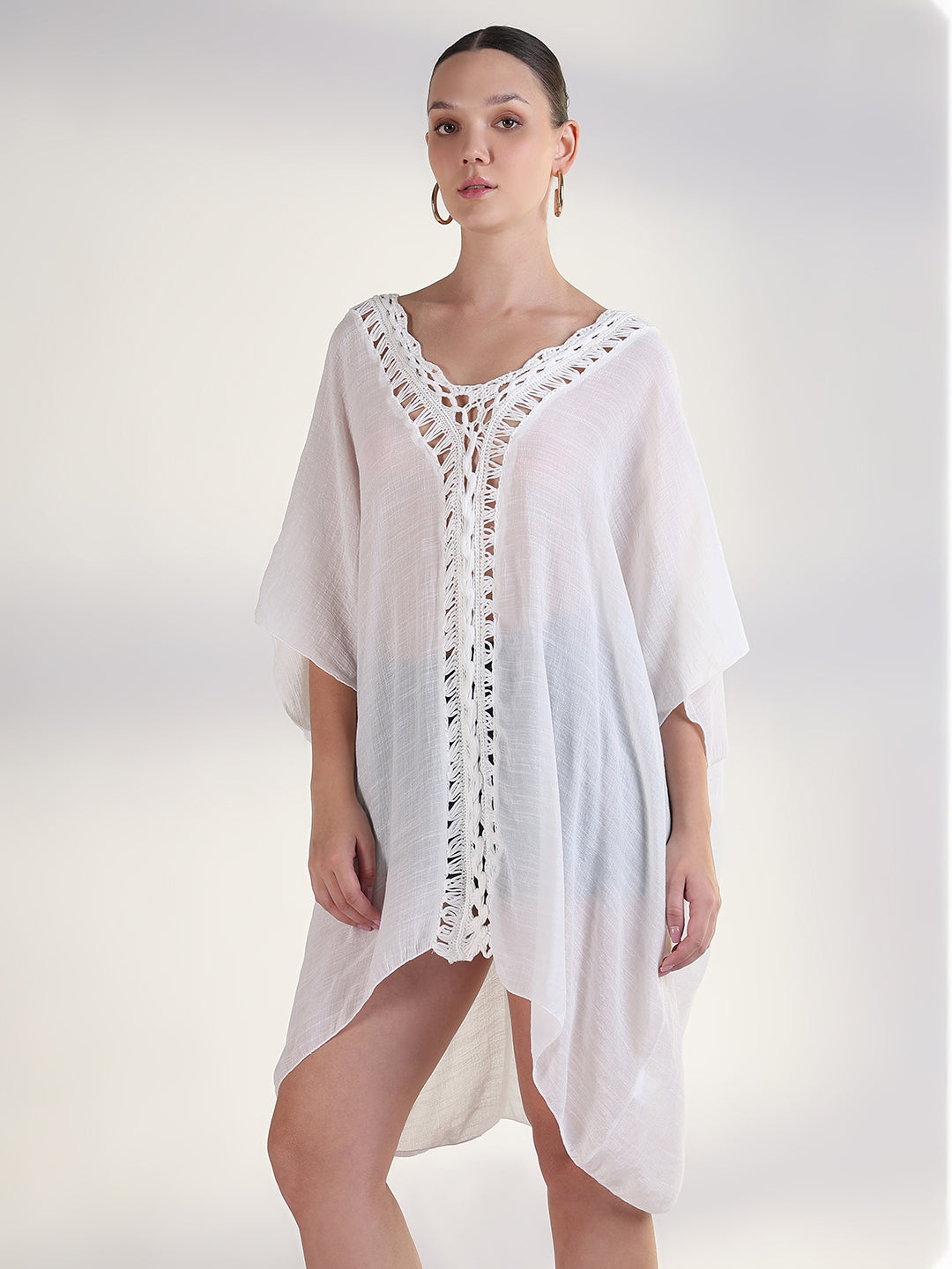 Solid White Kaftan Above Knee Dress