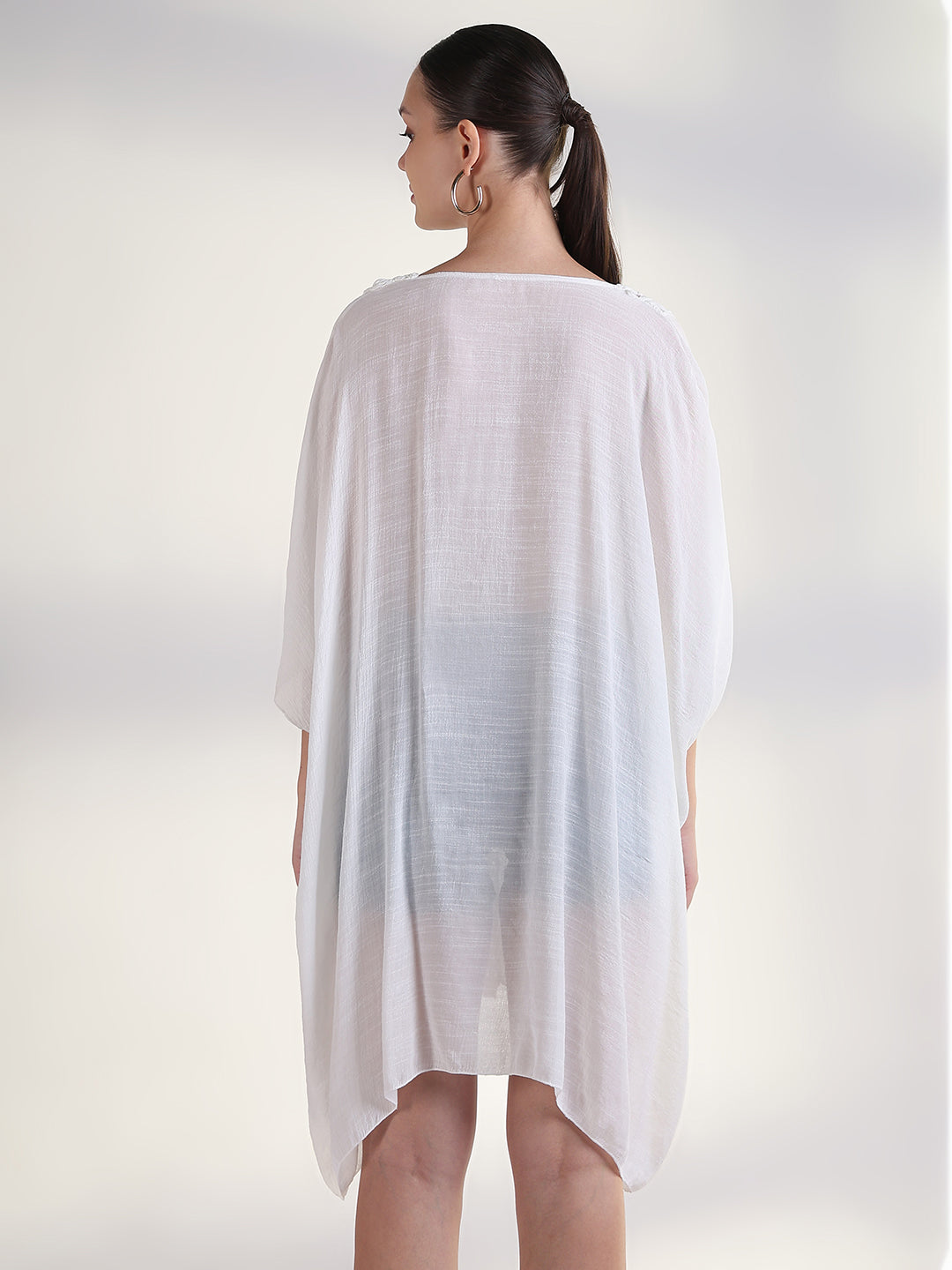 Solid White Kaftan Above Knee Dress