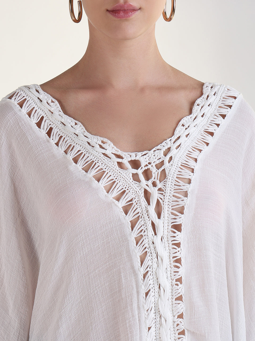 Solid White Kaftan Above Knee Dress