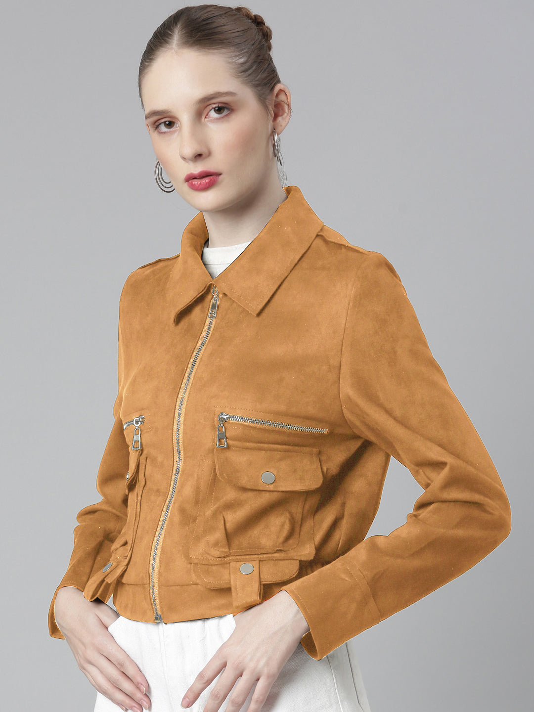 Spread Collar Rust Solid Tailored Jacket