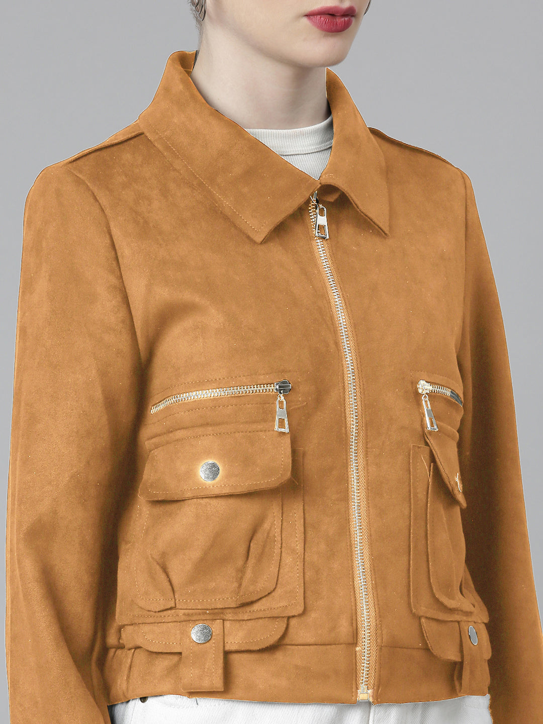 Spread Collar Rust Solid Tailored Jacket