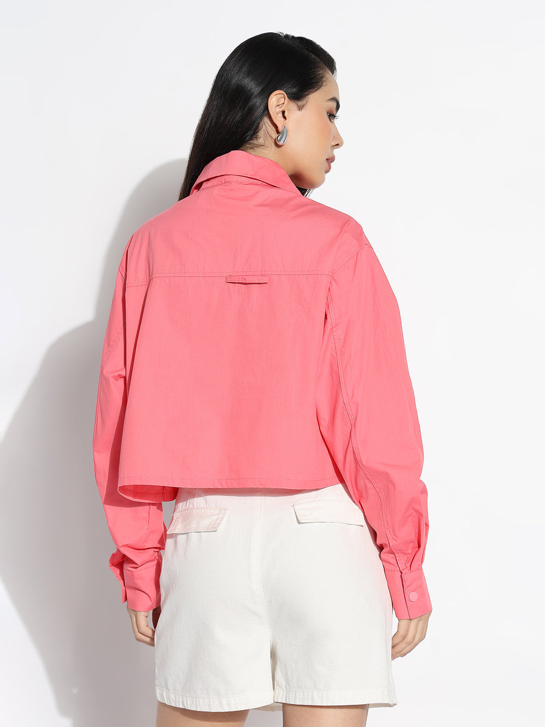 Women's Oversized Pink Solid Shirt with Applique