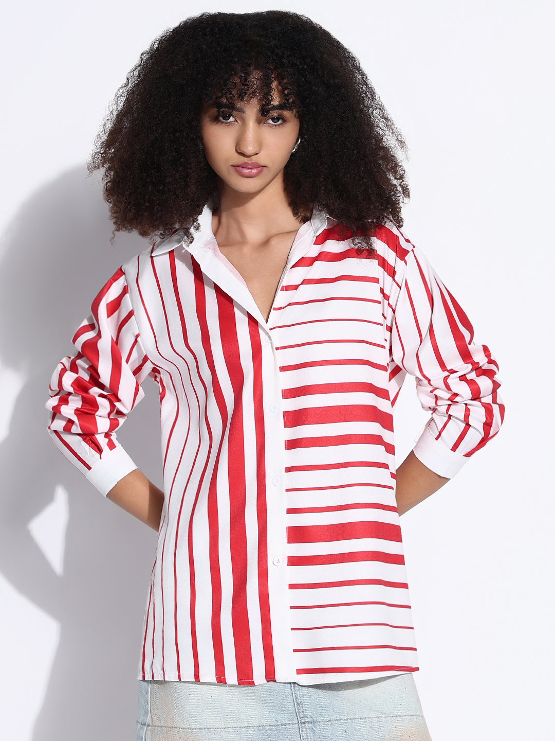 Women's Striped White Oversized Shirt