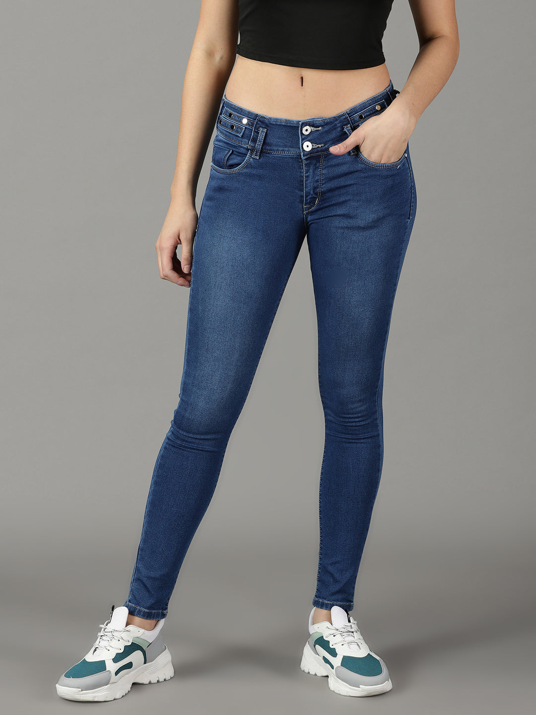 Solid Navy Blue Skinny Fit Jeans