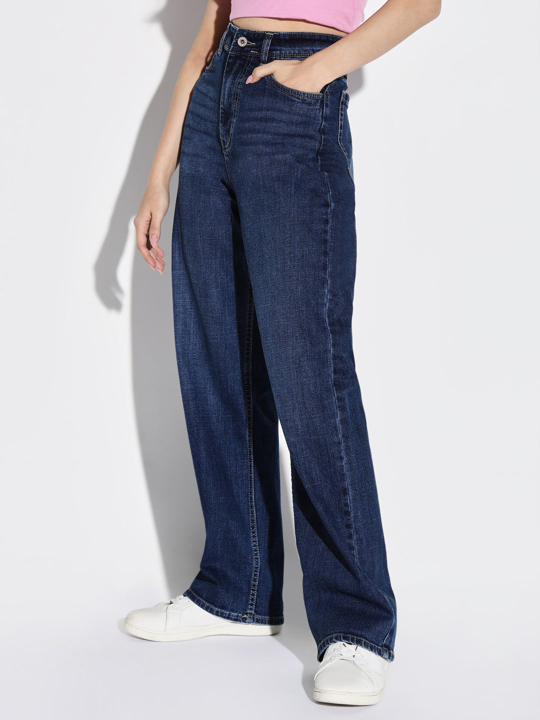 Navy Blue Comfort Wide Leg Light Fade Jeans