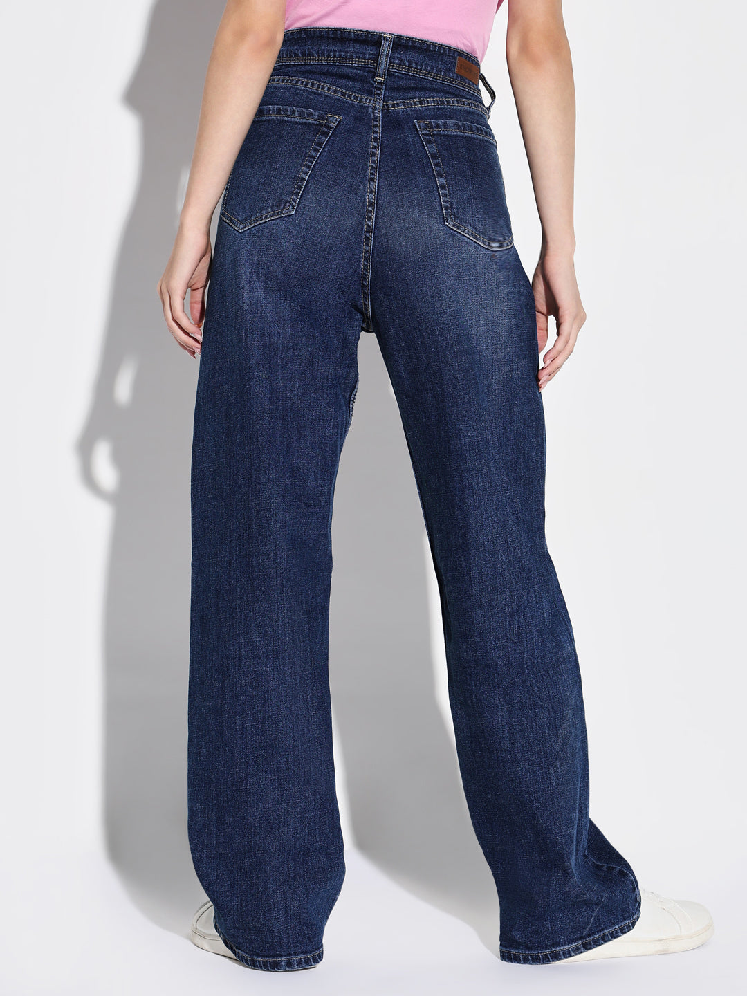 Navy Blue Comfort Wide Leg Light Fade Jeans