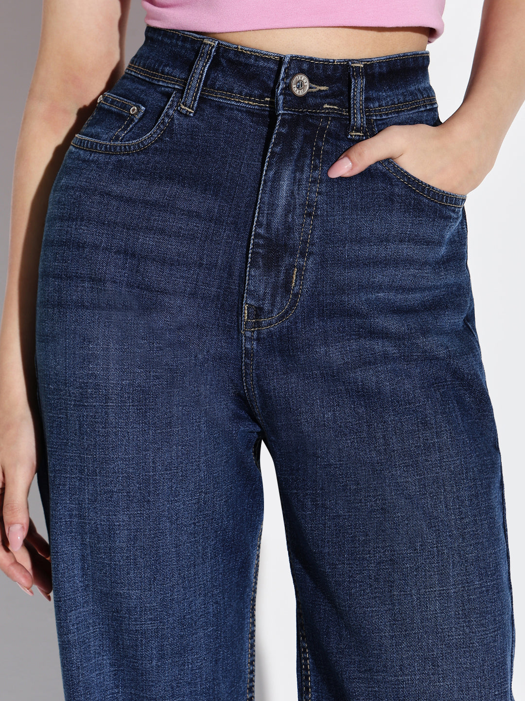 Navy Blue Comfort Wide Leg Light Fade Jeans