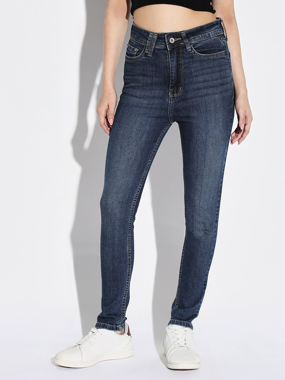 Navy Blue Comfort Slim Fit Light Fade Acid Wash Stretchable Jeans