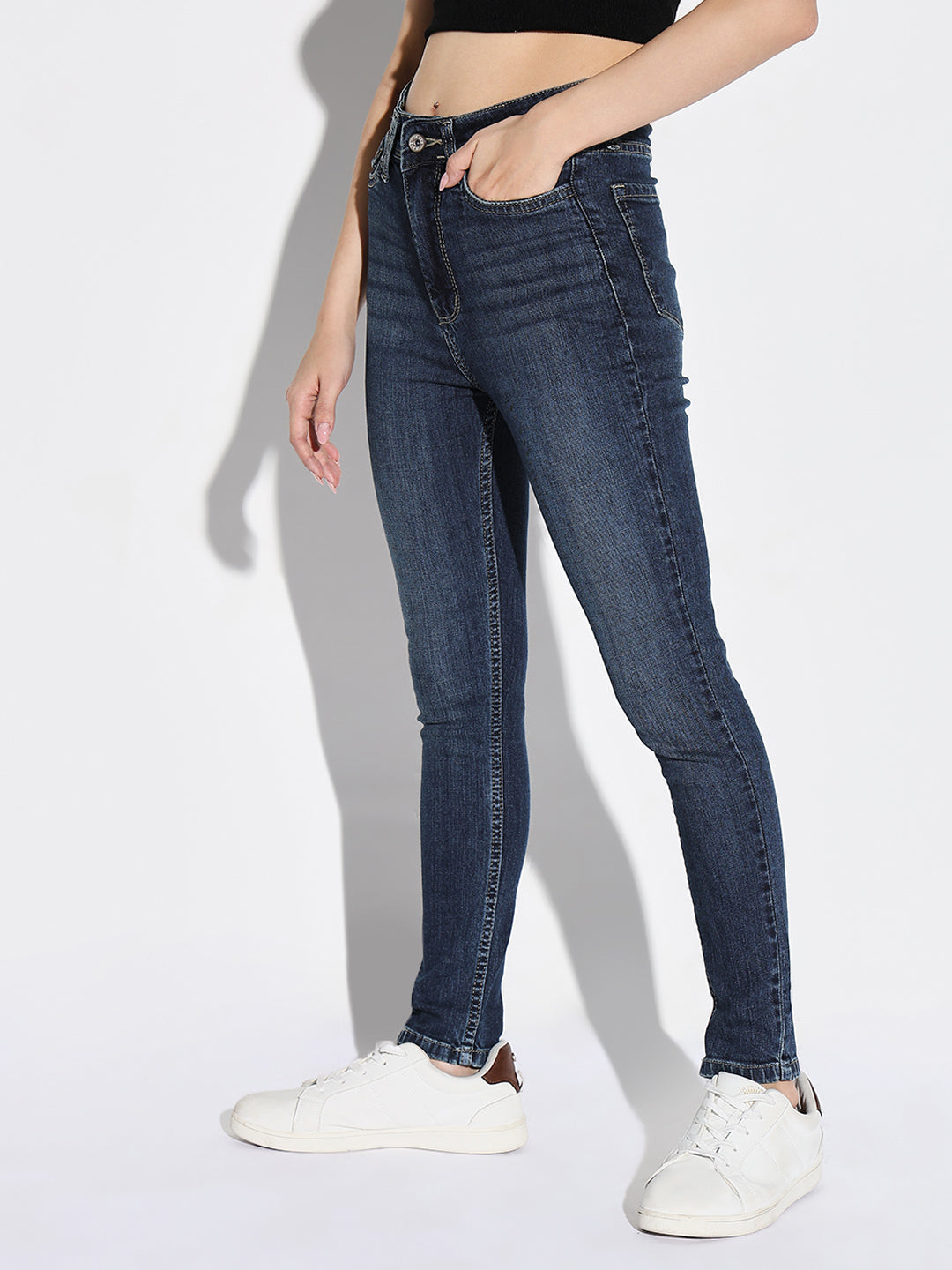 Navy Blue Comfort Slim Fit Light Fade Acid Wash Stretchable Jeans