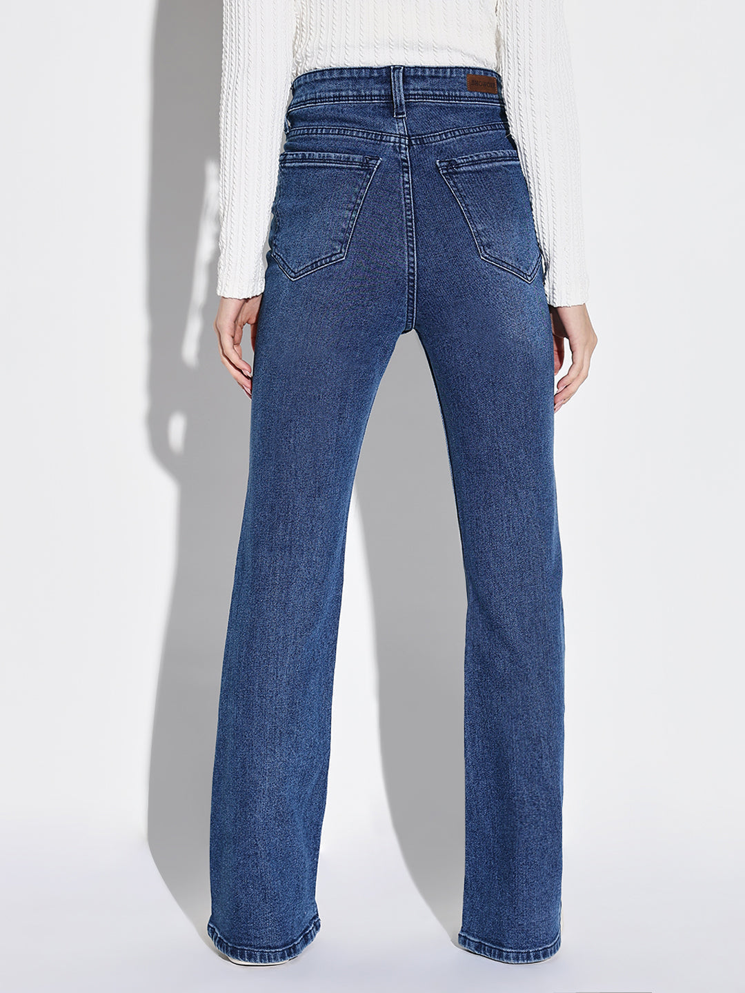 Blue Cotton Mid-Rise Comfort Bootcut Light Fade Acid Wash Stretchable Jeans