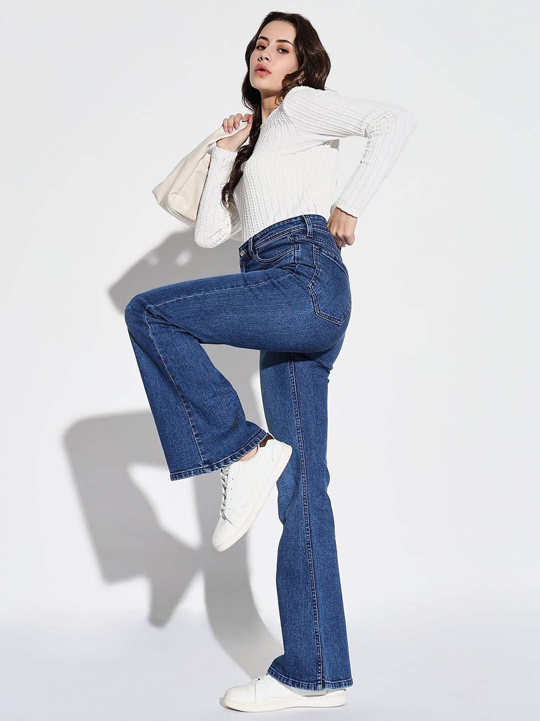 Blue Cotton Mid-Rise Comfort Bootcut Light Fade Acid Wash Stretchable Jeans