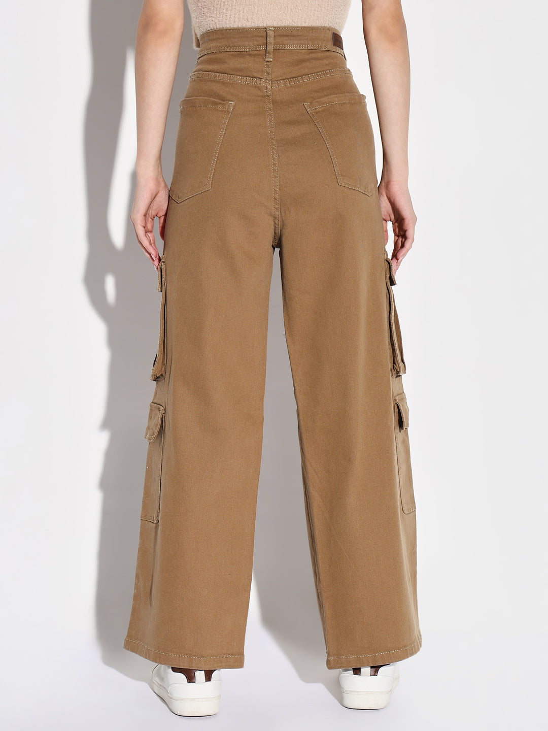 Khaki Denim Comfort Wide Leg Acid Wash Jeans