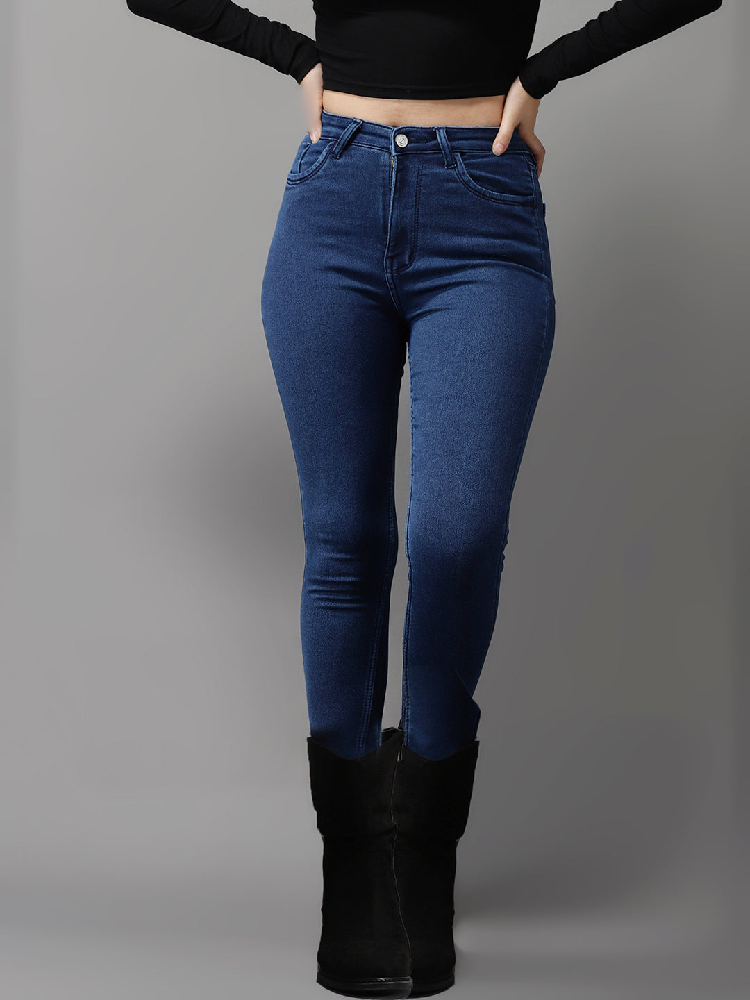 Solid Blue Skinny Fit Denim Jeans