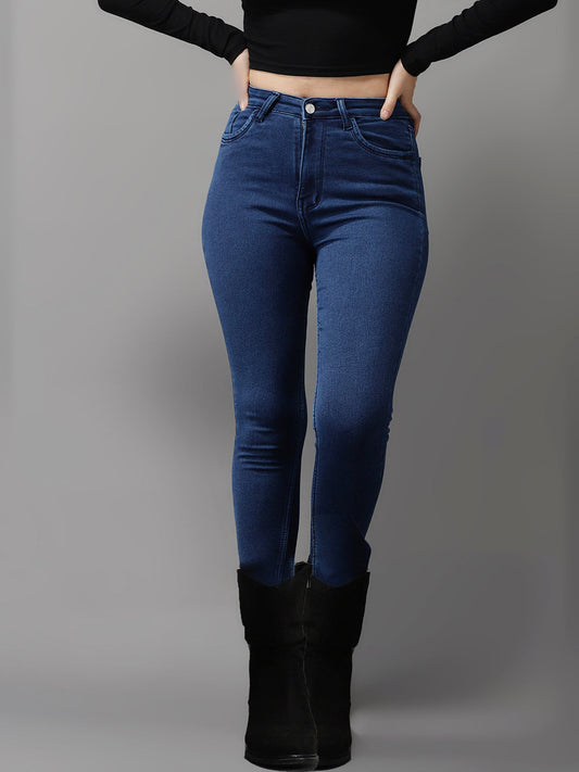 Solid Blue Skinny Fit Denim Jeans