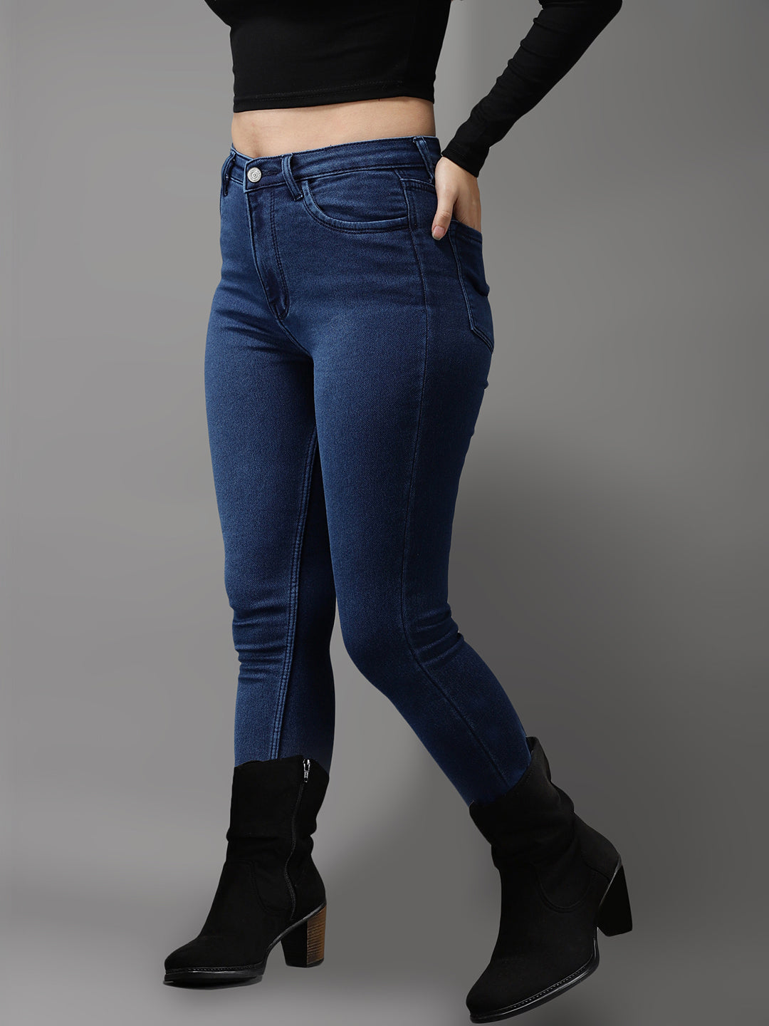 Solid Blue Skinny Fit Denim Jeans