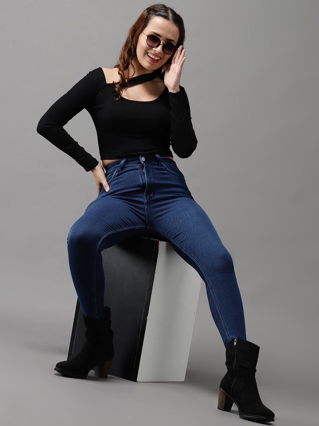 Solid Blue Skinny Fit Denim Jeans