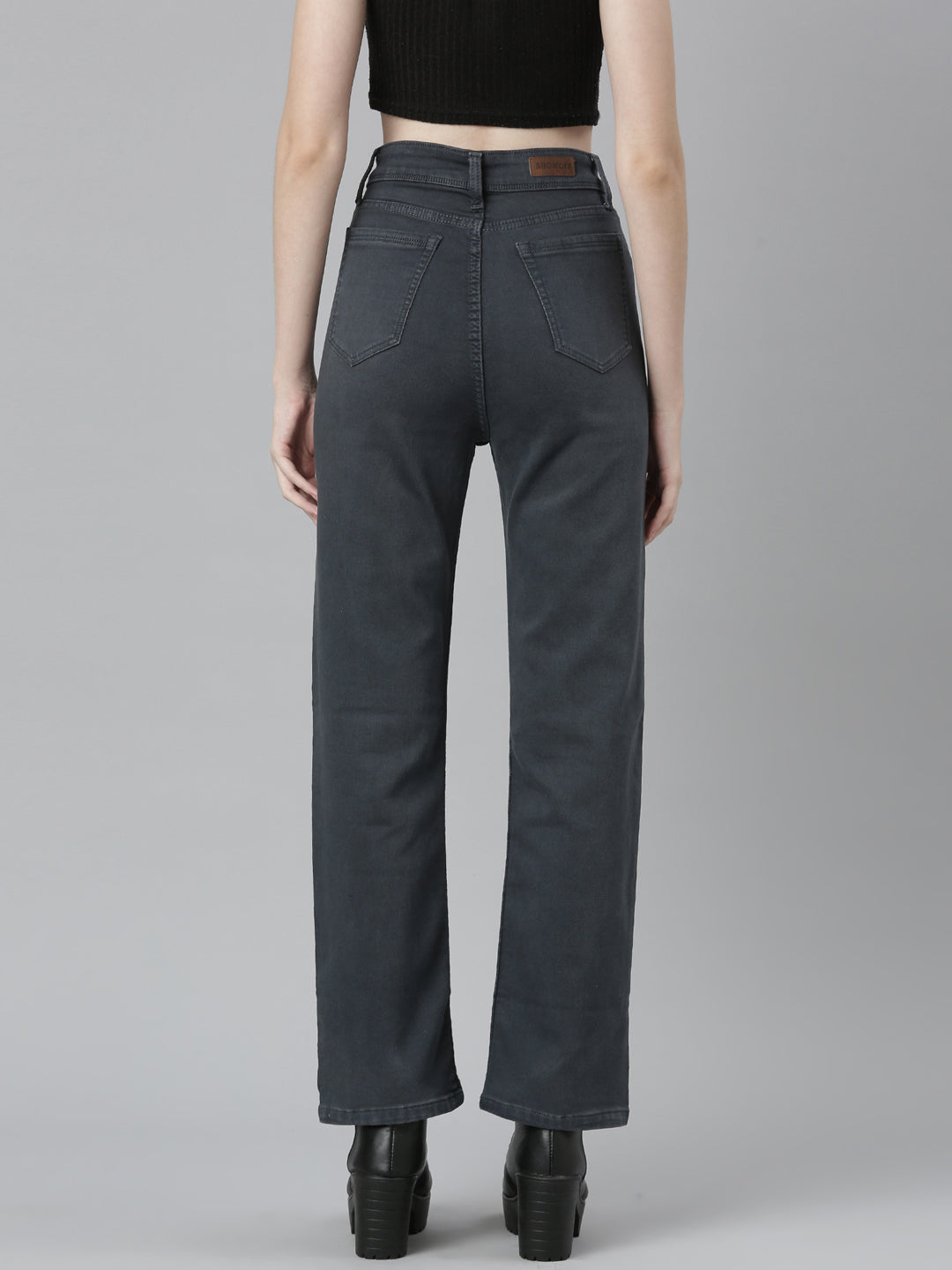 Grey Jean Straight Fit Mid-Rise Acid Wash Stretchable Jeans
