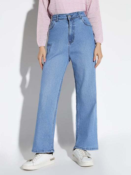 Blue Comfort Straight Fit Light Fade Acid Wash Stretchable Jeans