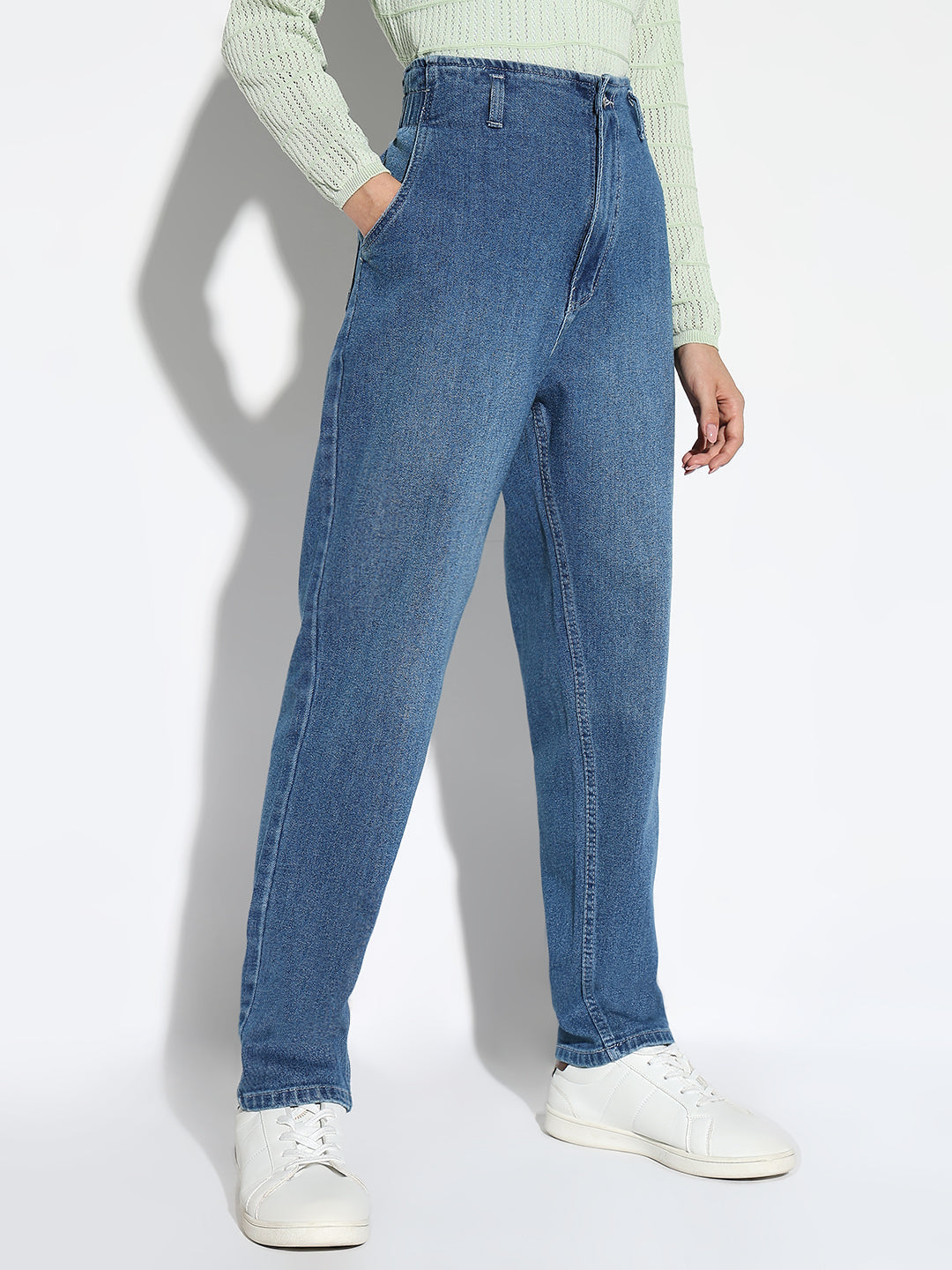 Blue Solid Comfort Light Fade Acid Wash Stretchable Jeans