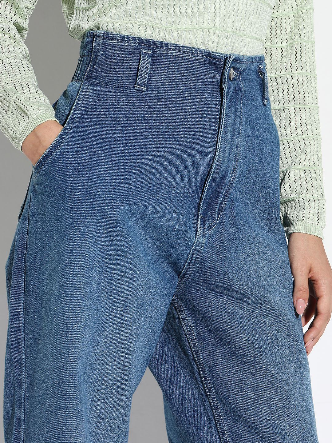 Blue Solid Comfort Light Fade Acid Wash Stretchable Jeans
