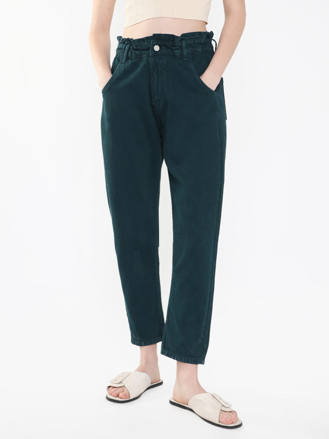 Teal Jean Mom Fit Acid Wash Jeans