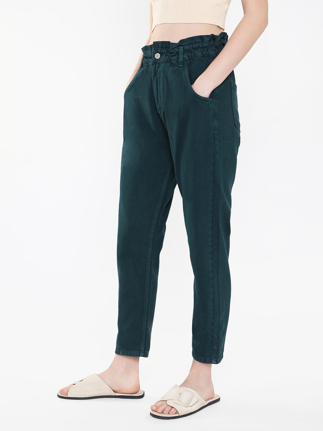 Teal Jean Mom Fit Acid Wash Jeans