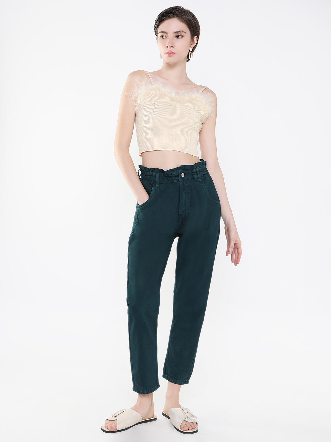 Teal Jean Mom Fit Acid Wash Jeans