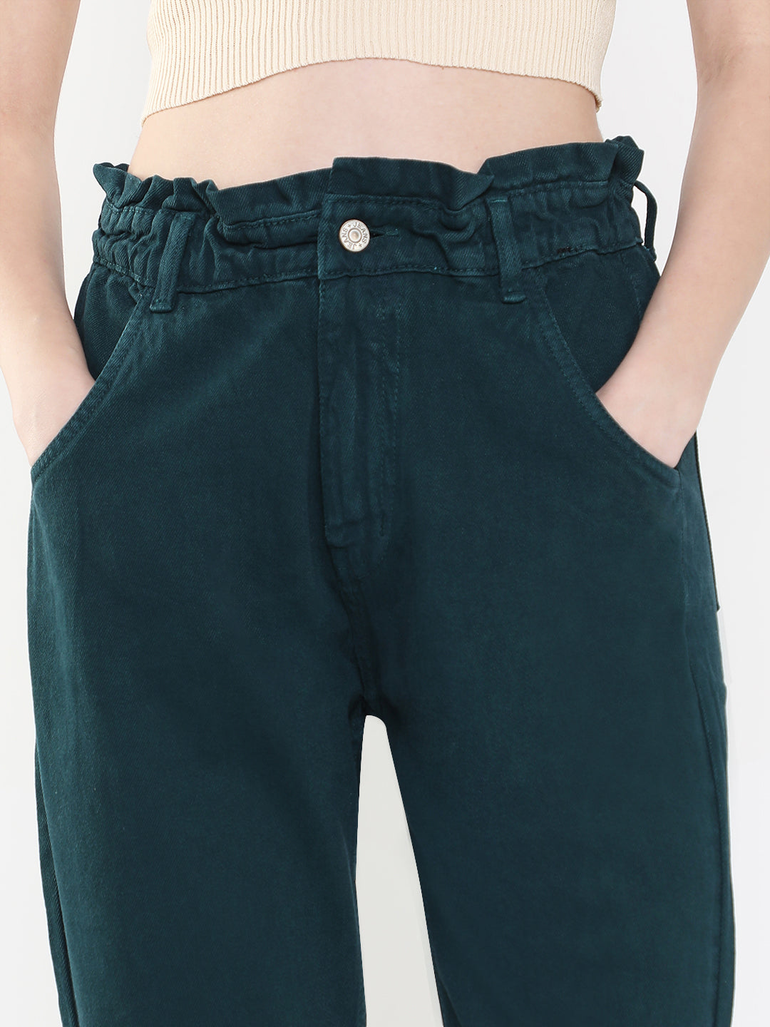 Teal Jean Mom Fit Acid Wash Jeans