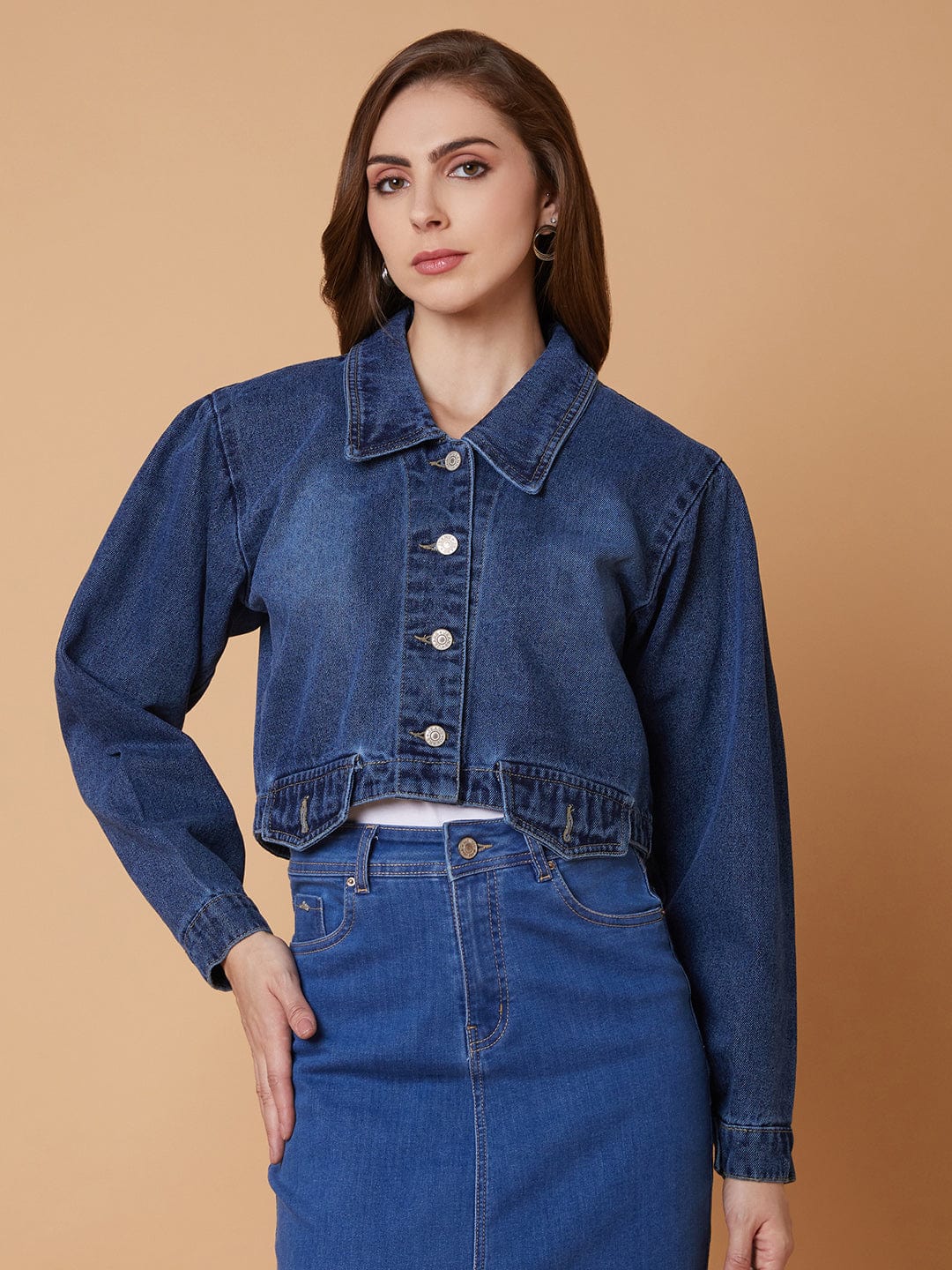 Blue Windcheater Longline Denim Jacket
