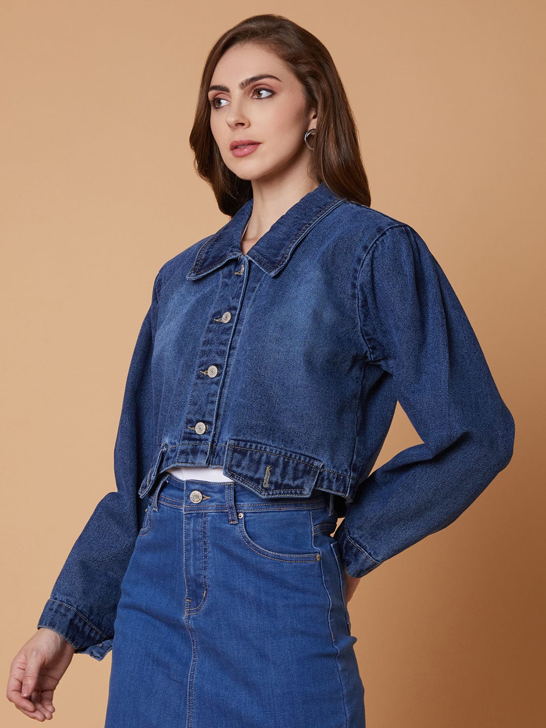Blue Windcheater Longline Denim Jacket