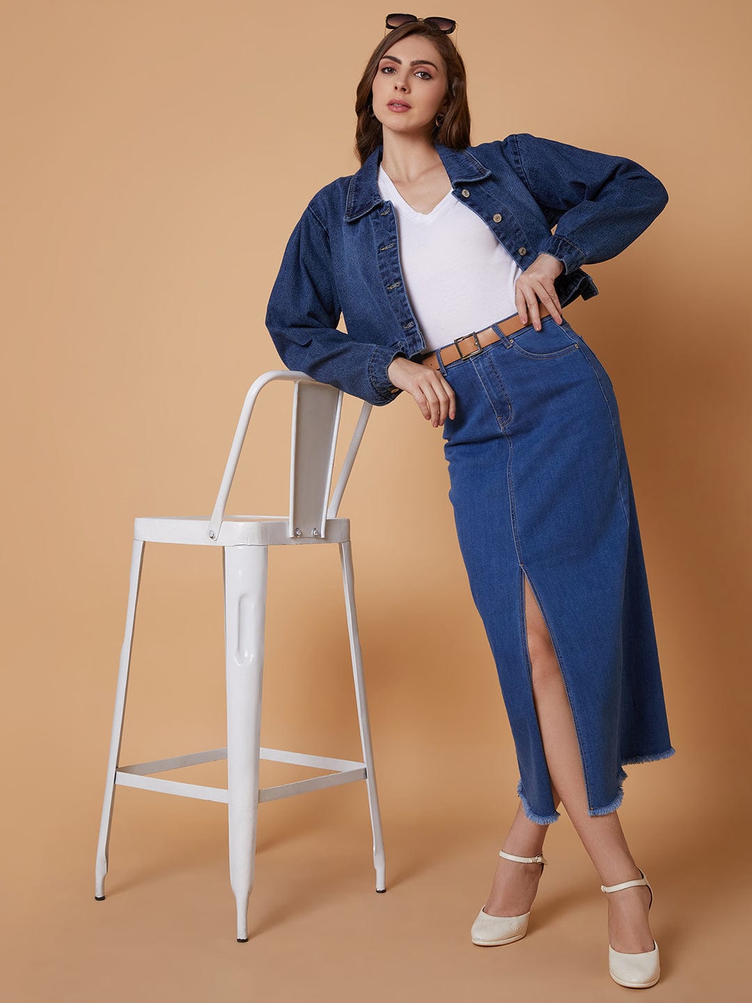 Blue Windcheater Longline Denim Jacket
