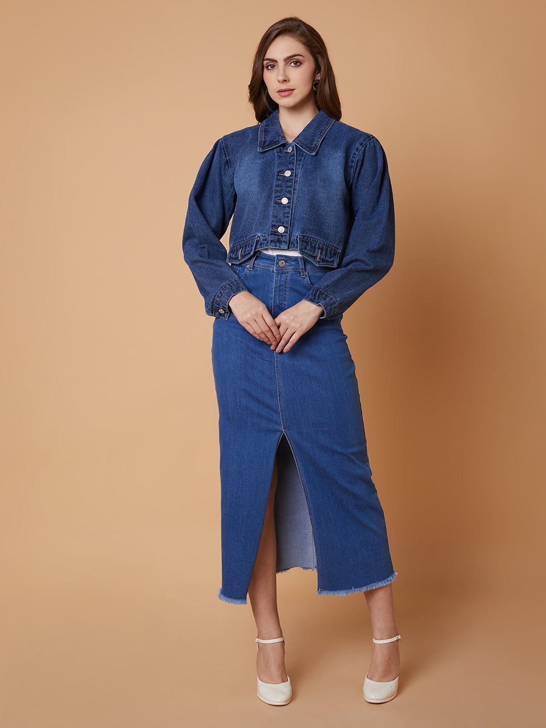 Blue Windcheater Longline Denim Jacket