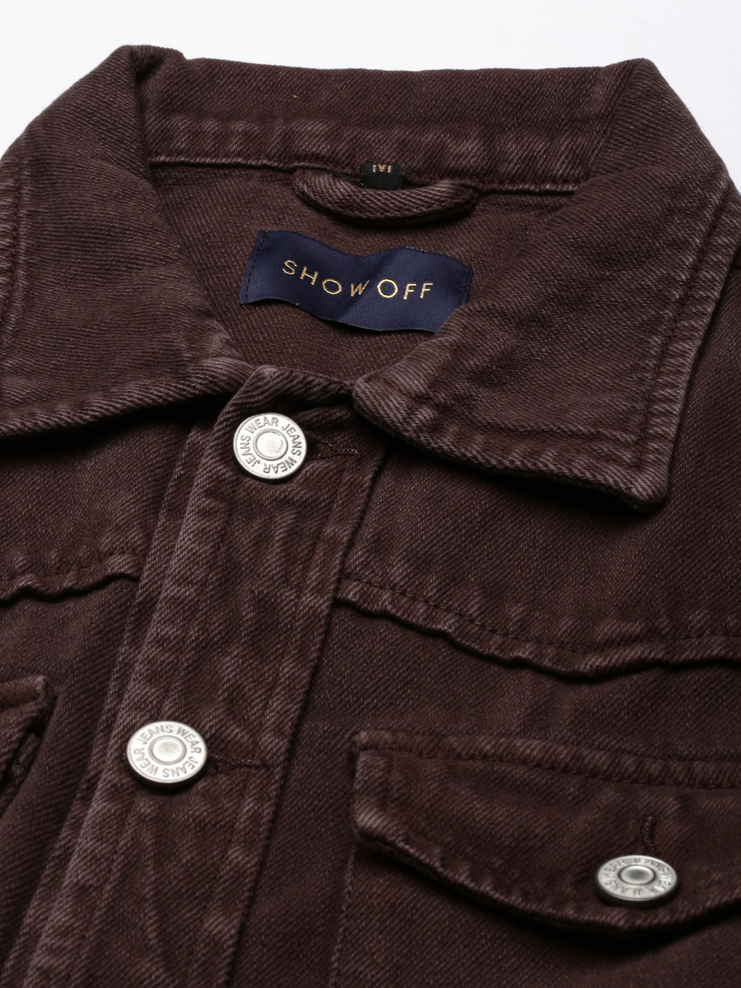 Brown Spread Collar Crop Denim Jacket