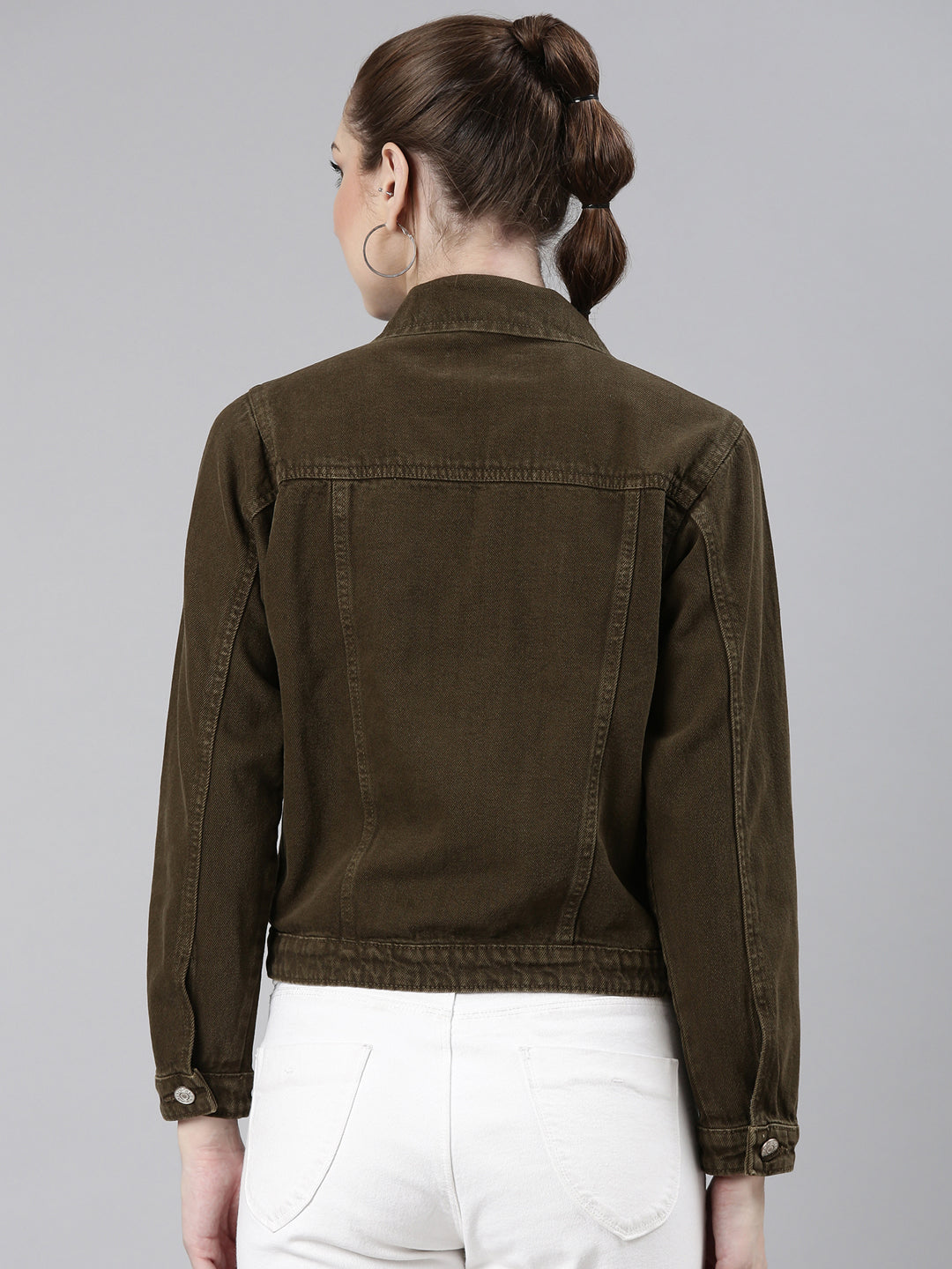 Brown Spread Collar Denim Jacket