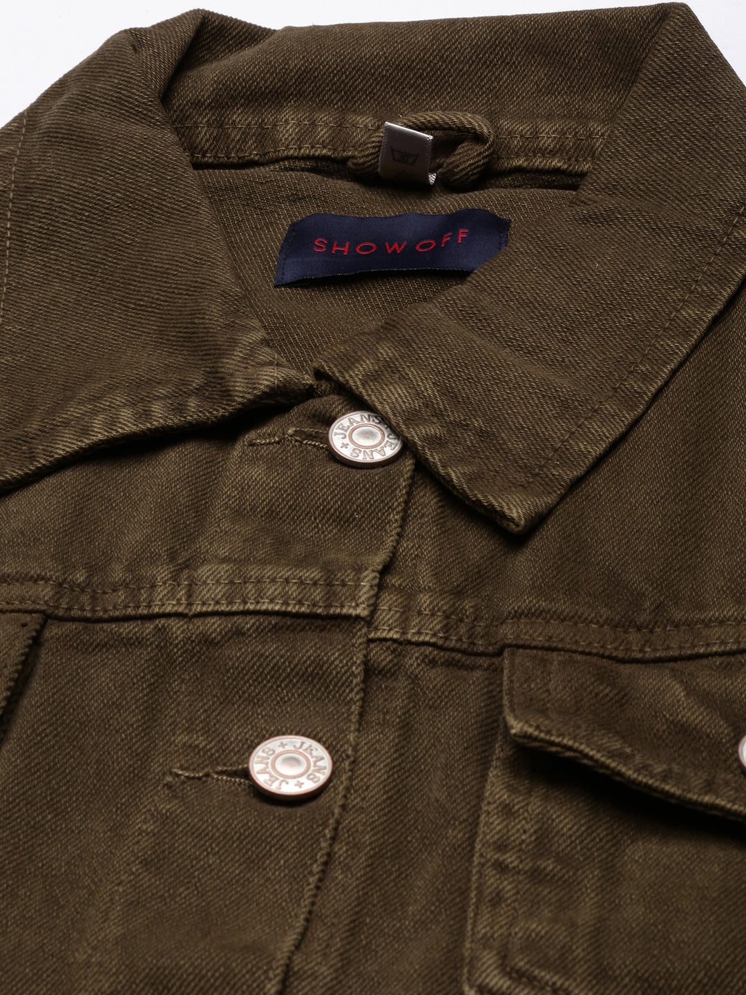 Brown Spread Collar Denim Jacket