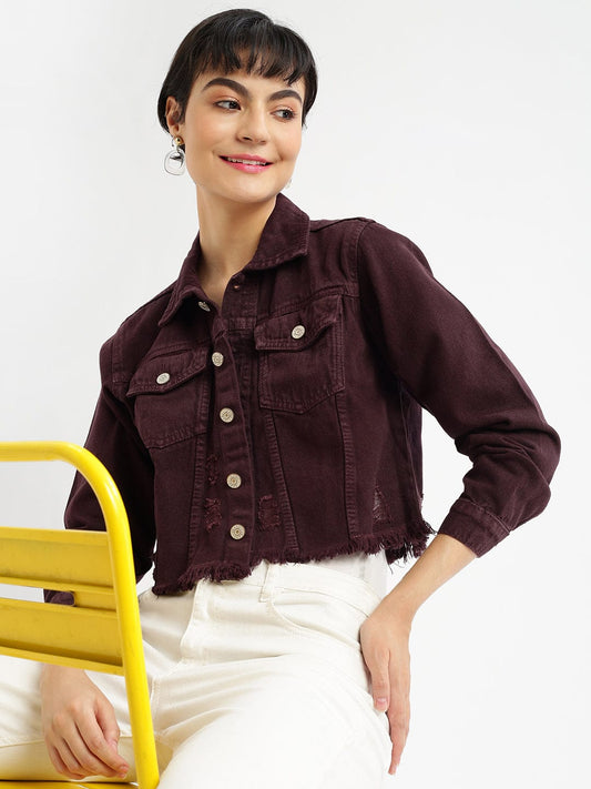 Purple Washed Windcheater Crop Denim Jacket with Patchwork