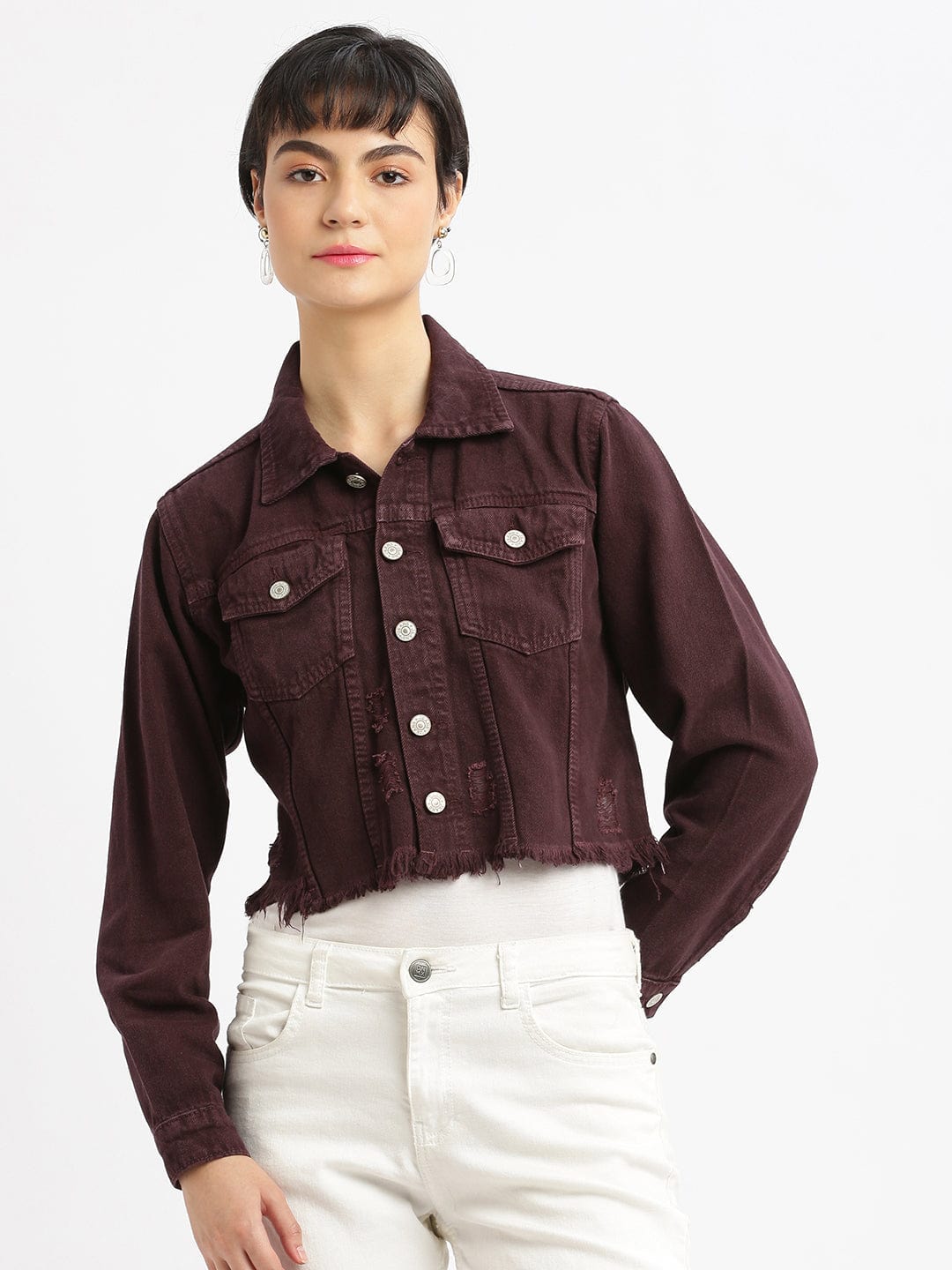 Purple Washed Windcheater Crop Denim Jacket with Patchwork