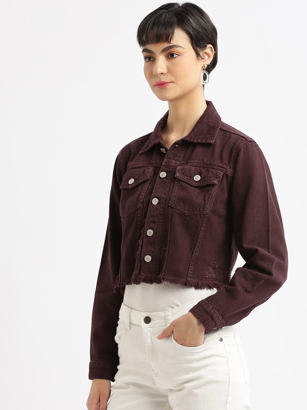 Purple Washed Windcheater Crop Denim Jacket with Patchwork
