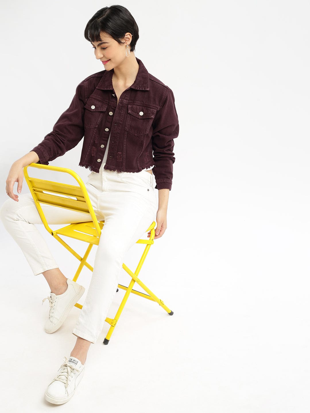 Purple Washed Windcheater Crop Denim Jacket with Patchwork