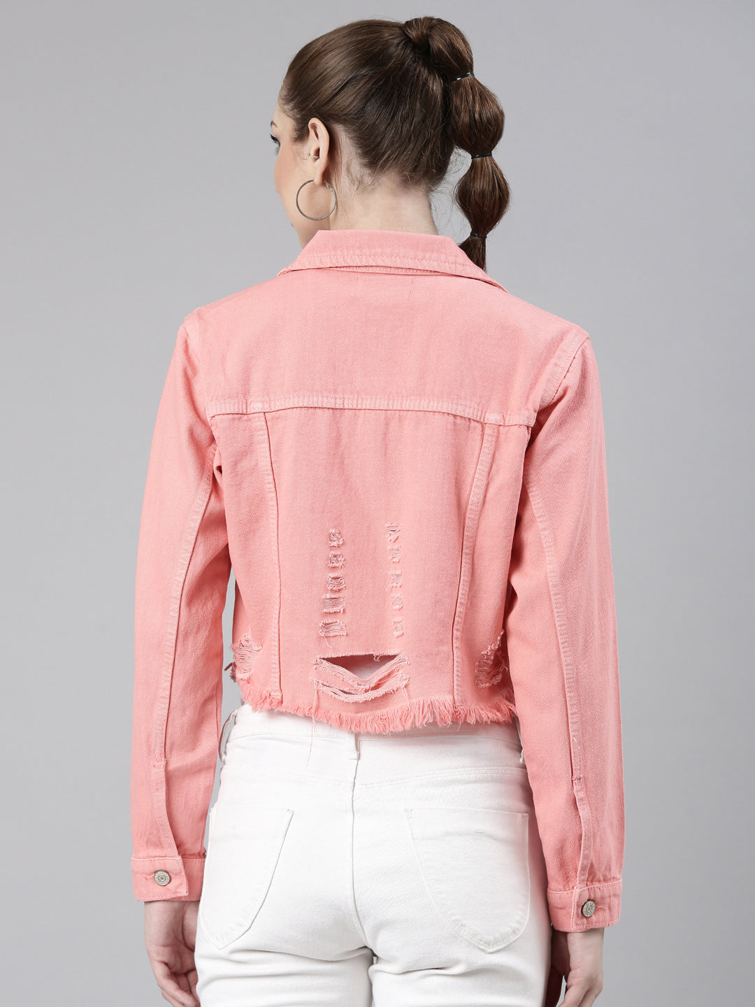 Coral Spread Collar Crop Denim Jacket